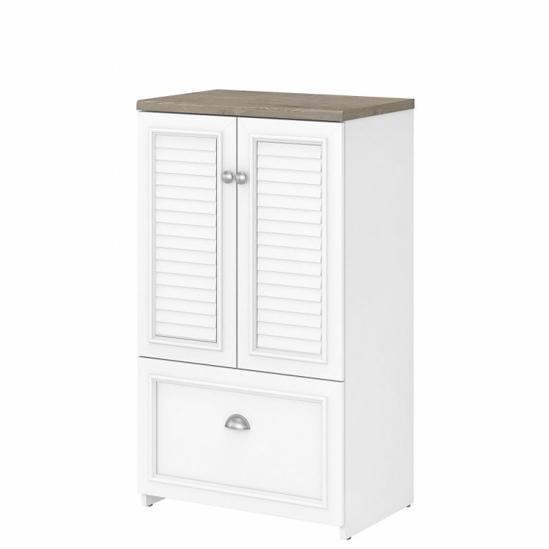 Bush Furniture - Fairview 2 Door Storage Cabinet with File Drawer in Pure White and Shiplap Gray - WC53680-03
