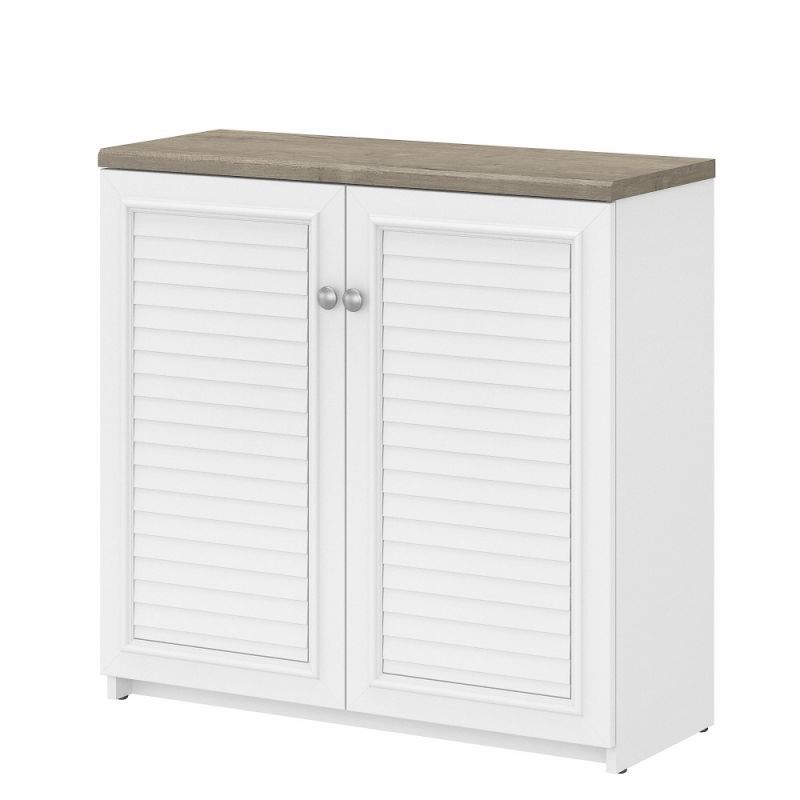 Bush Furniture - Fairview Small Storage Cabinet with Doors and Shelves in Pure White and Shiplap Gray - WC53696-03