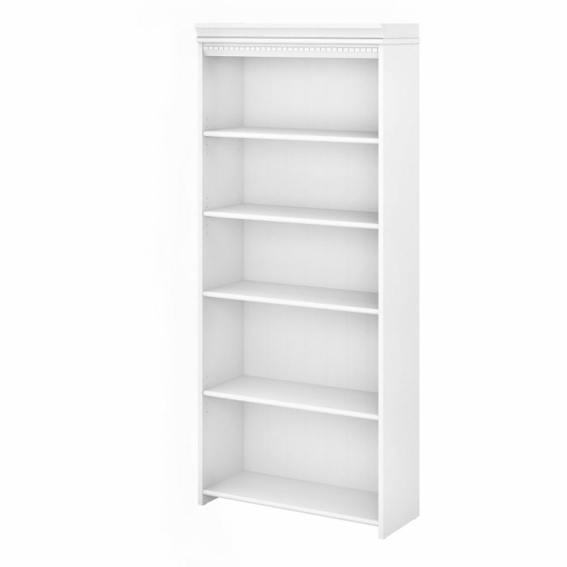 Bush Furniture - Fairview Tall 5 Shelf Bookcase in Pure White and Shiplap Gray - WC53665-03