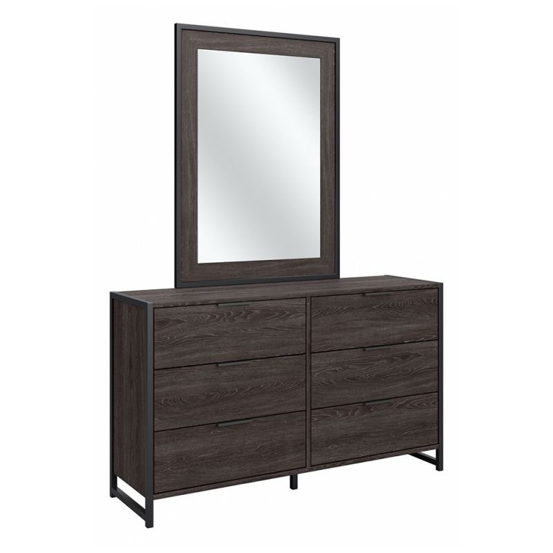 Bush Furniture - Atria 6 Drawer Dresser with Mirror in Charcoal Gray - ATR015CR