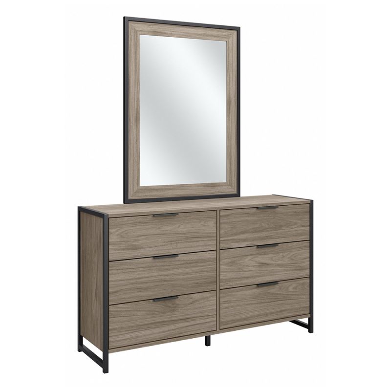 Bush Furniture - Atria 6 Drawer Dresser with Mirror in Modern Hickory - ATR015MH