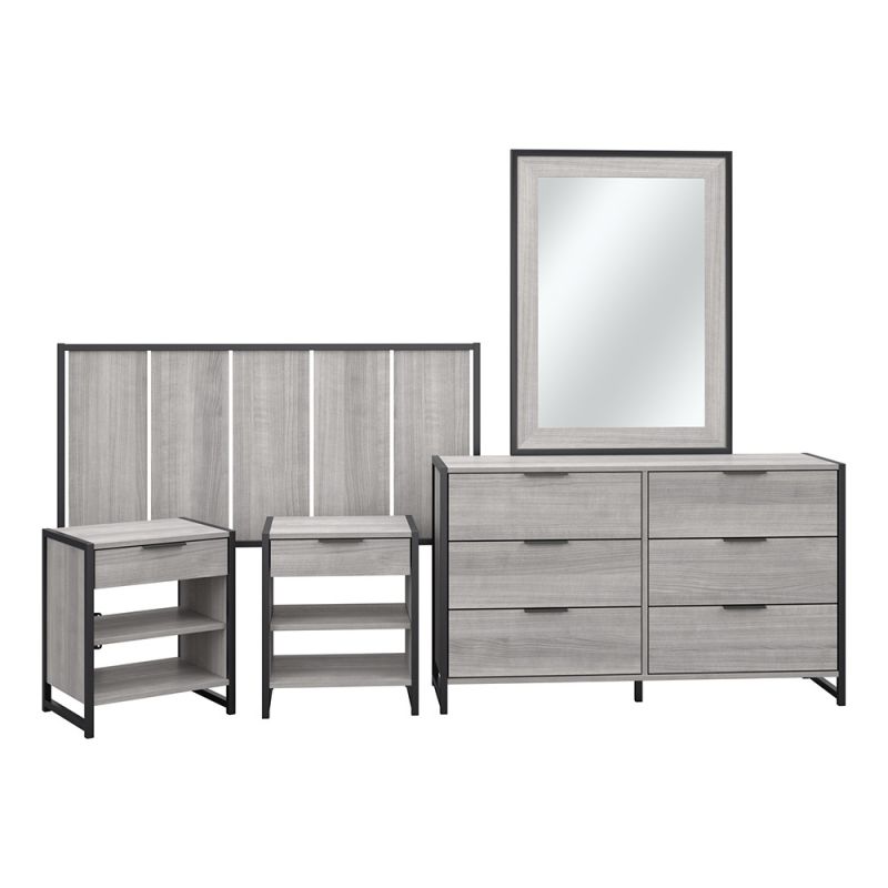 Bush Furniture - Atria Full/Queen Headboard w 6 Drawer Dresser, Mirror and Nightstands in Platinum Gray - ATR014PG