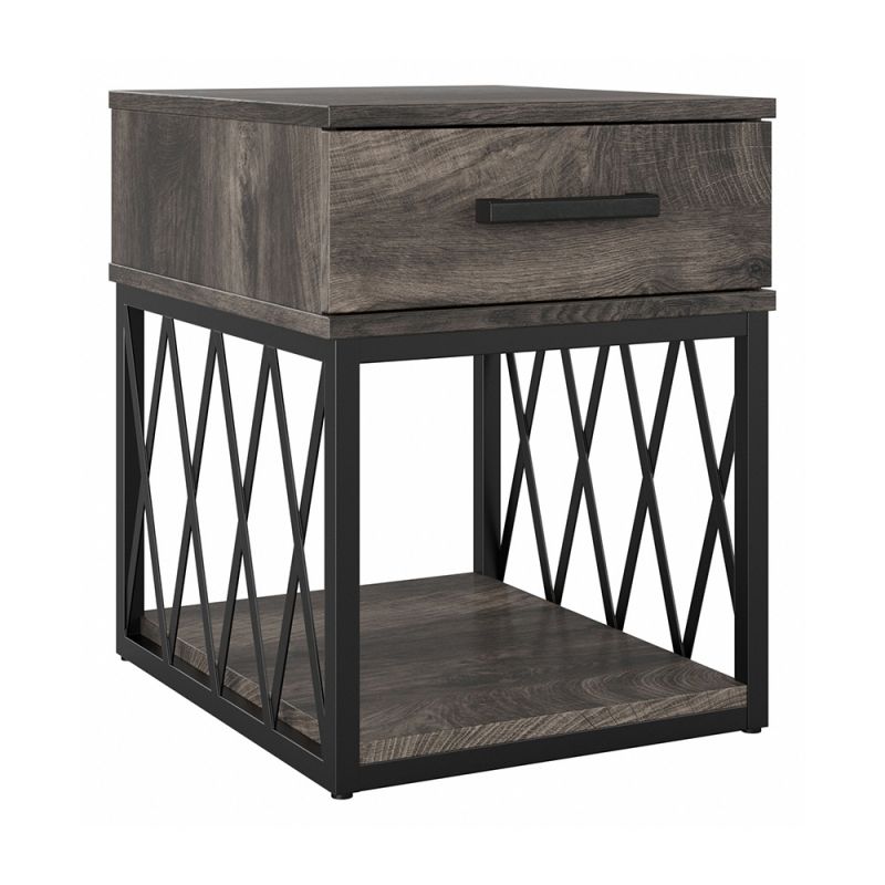 Bush Furniture - City Park Industrial End Table with Drawer in Dark Gray Hickory - CPT118GH-03