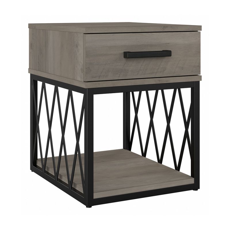 Bush Furniture - City Park Industrial End Table with Drawer in Driftwood Gray - CPT118DG-03