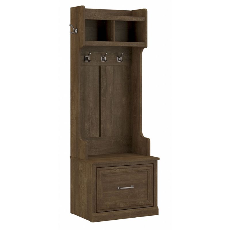 Bush Furniture - Woodland 24W Hall Tree and Small Shoe Bench with Drawer in Ash Brown - WDL007ABR