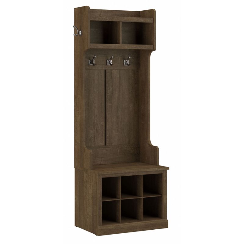 Bush Furniture - Woodland 24W Hall Tree and Small Shoe Bench with Shelves in Ash Brown - WDL008ABR