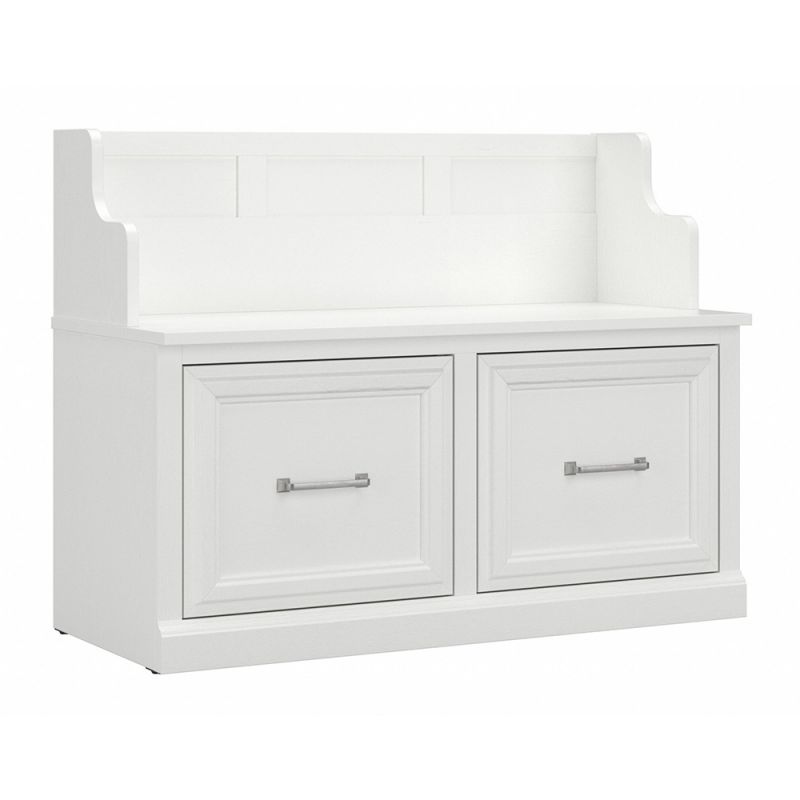 Bush Furniture - Woodland 40W Entryway Bench with Doors in White Ash - WDL005WAS