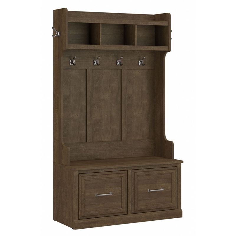 Bush Furniture - Woodland 40W Hall Tree and Shoe Storage Bench with Doors in Ash Brown - WDL001ABR