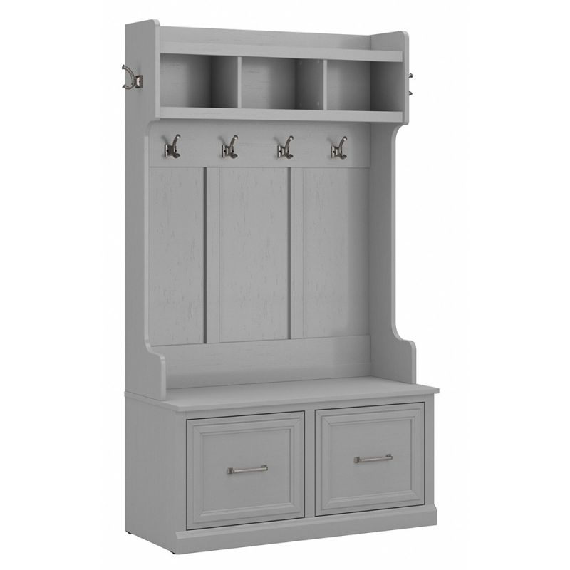 Bush Furniture - Woodland 40W Hall Tree and Shoe Storage Bench with Doors in Cape Cod Gray - WDL001CG