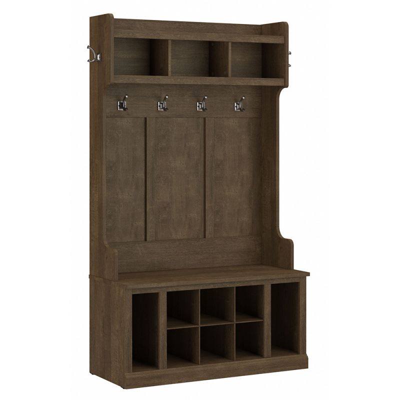 Bush Furniture - Woodland 40W Hall Tree and Shoe Storage Bench with Shelves in Ash Brown - WDL002ABR