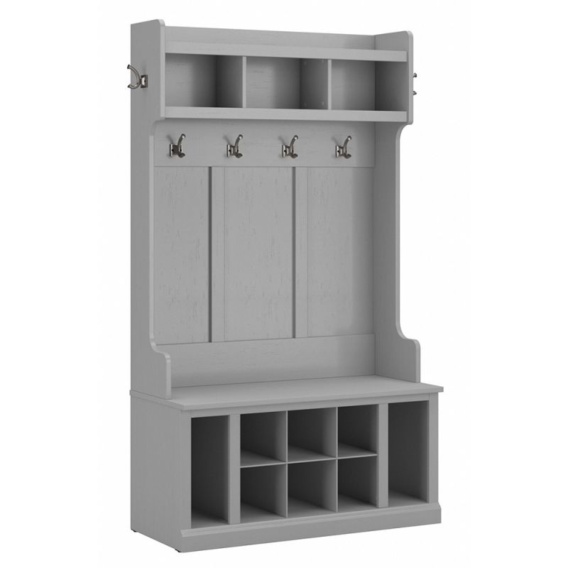Bush Furniture - Woodland 40W Hall Tree and Shoe Storage Bench with Shelves in Cape Cod Gray - WDL002CG