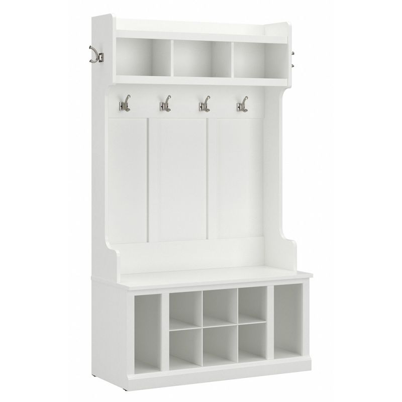 Bush Furniture - Woodland 40W Hall Tree and Shoe Storage Bench with Shelves in White Ash - WDL002WAS