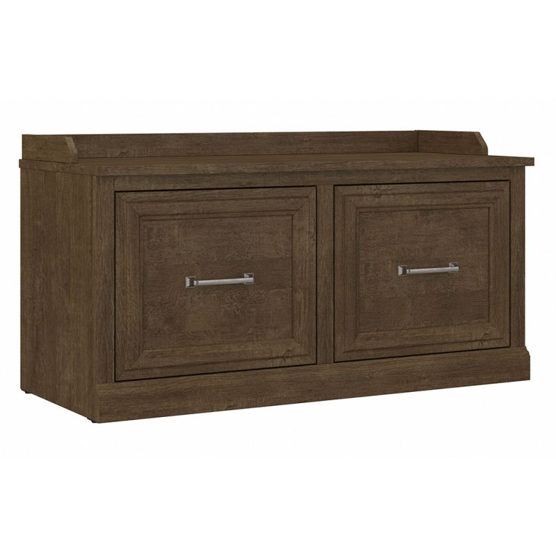 Bush Furniture - Woodland 40W Shoe Storage Bench with Doors in Ash Brown - WDS140ABR-03