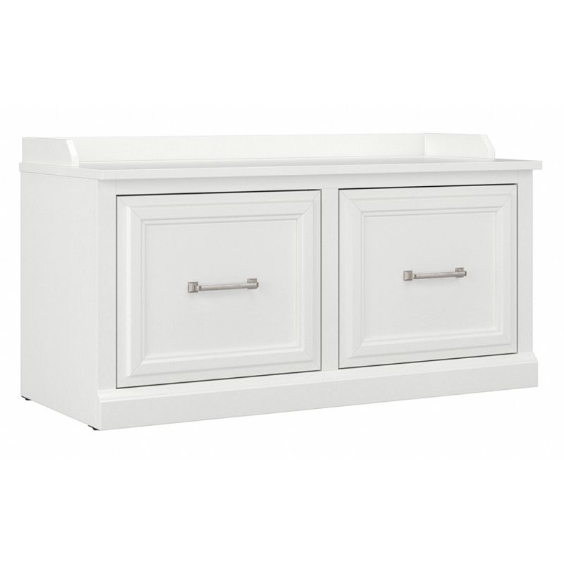 Bush Furniture - Woodland 40W Shoe Storage Bench with Doors in White Ash - WDS140WAS-03