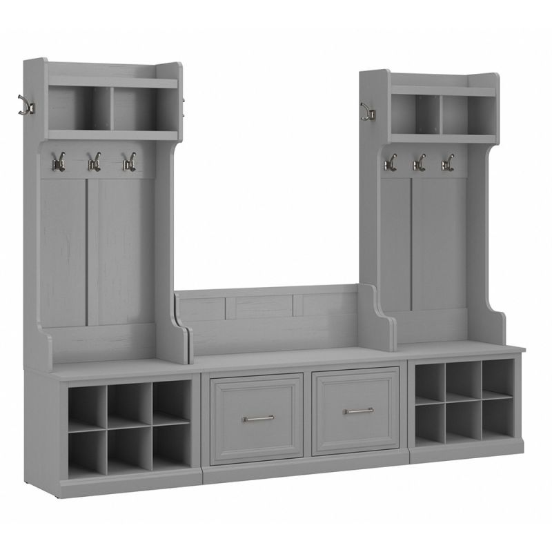 Bush Furniture - Woodland Entryway Storage Set with Hall Trees and Shoe Bench with Doors in Cape Cod Gray - WDL011CG