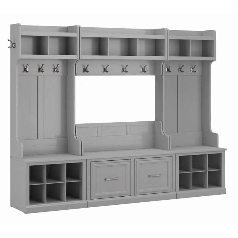Bush Furniture - Woodland Full Entryway Storage Set with Coat Rack and Shoe Bench with Doors in Cape Cod Gray - WDL013CG