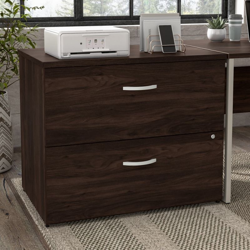 Bush Furniture - Hybrid 2 Drawer Lateral File Cabinet in Black Walnut - Assembled - HYF136BWSU-Z
