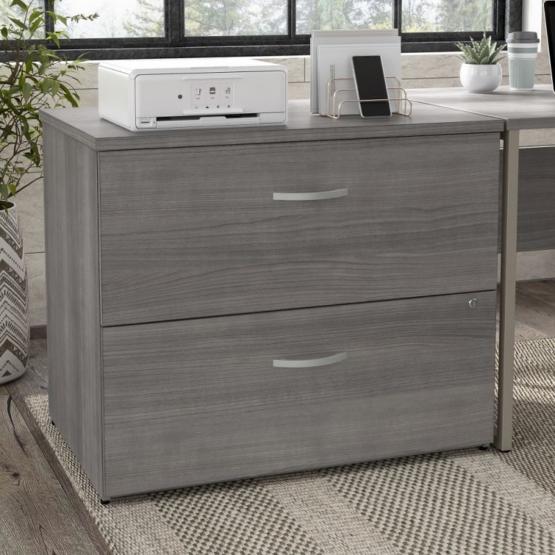 Bush Furniture - Hybrid 2 Drawer Lateral File Cabinet in Platinum Gray - Assembled - HYF136PGSU-Z