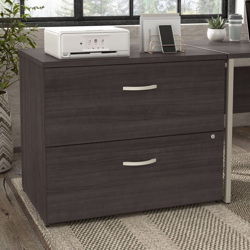 Bush Furniture - Hybrid 2 Drawer Lateral File Cabinet in Storm Gray - Assembled - HYF136SGSU-Z
