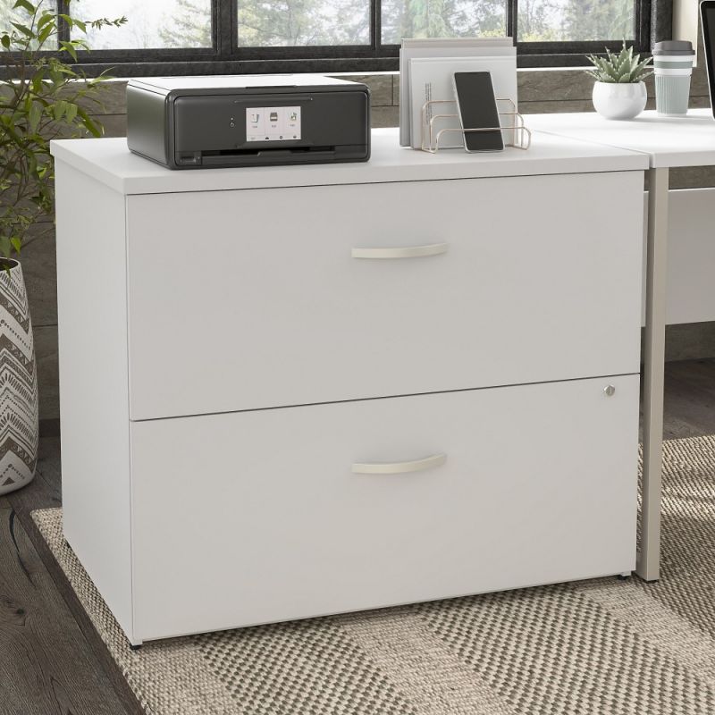 Bush Furniture - Hybrid 2 Drawer Lateral File Cabinet in White - Assembled - HYF136WHSU-Z