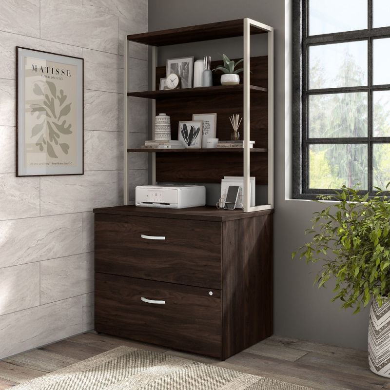 Bush Furniture - Hybrid 2 Drawer Lateral File Cabinet with Shelves in Black Walnut - HYB018BWSU