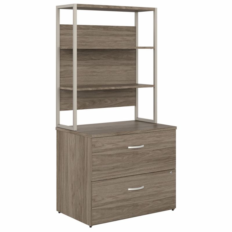 Bush Furniture - Hybrid 2 Drawer Lateral File Cabinet with Shelves in Modern Hickory - HYB018MHSU