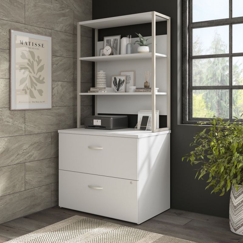 Bush Furniture - Hybrid 2 Drawer Lateral File Cabinet with Shelves in White - HYB018WHSU