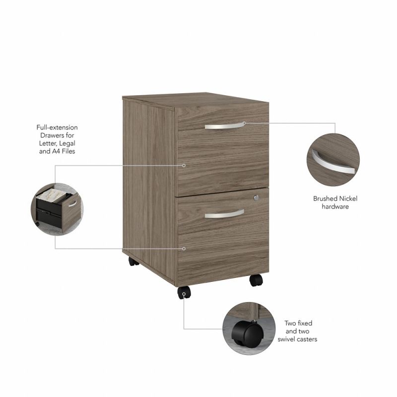Bush Furniture - Hybrid 2 Drawer Mobile File Cabinet in Modern Hickory - Assembled - HYF116MHSU-Z