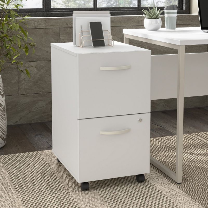 Bush Furniture - Hybrid 2 Drawer Mobile File Cabinet in White - Assembled - HYF116WHSU-Z