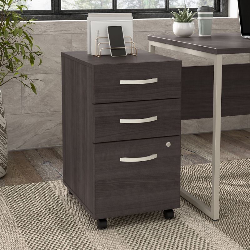 Bush Furniture - Hybrid 3 Drawer Mobile File Cabinet in Storm Gray - Assembled - HYF216SGSU-Z