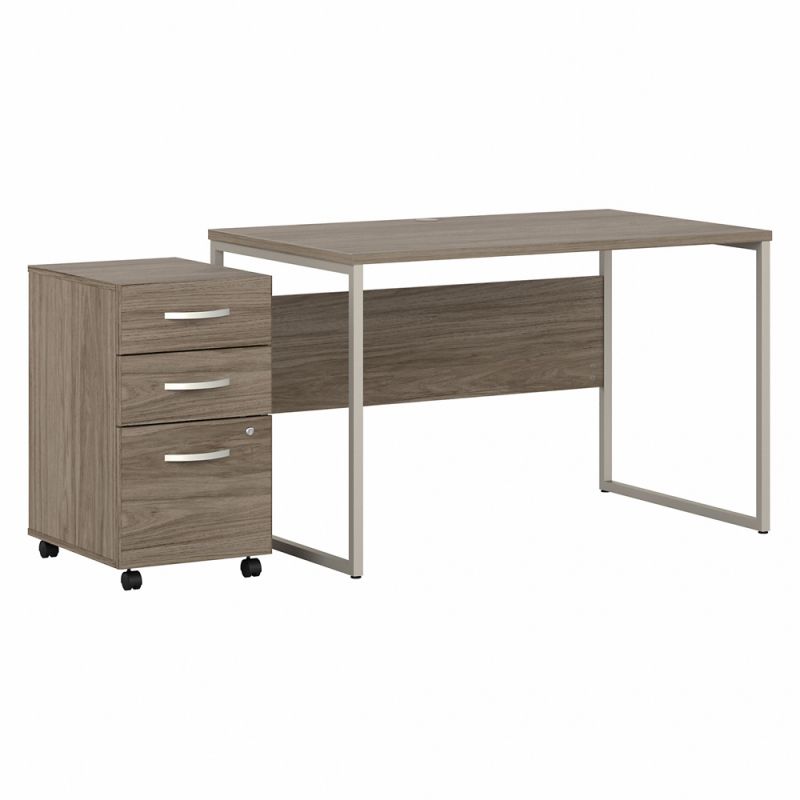 Bush Furniture - Hybrid 48W x 30D Computer Table Desk with 3 Drawer Mobile File Cabinet in Modern Hickory - HYB030MHSU