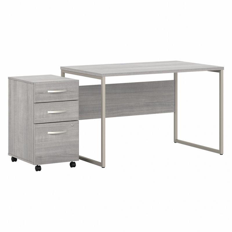 Bush Furniture - Hybrid 48W x 30D Computer Table Desk with 3 Drawer Mobile File Cabinet in Platinum Gray - HYB030PGSU