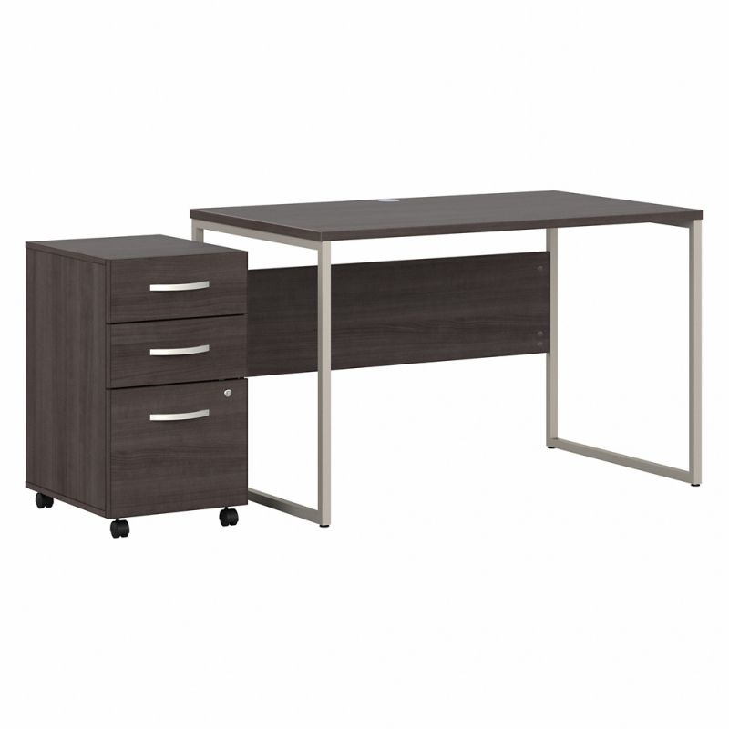 Bush Furniture - Hybrid 48W x 30D Computer Table Desk with 3 Drawer Mobile File Cabinet in Storm Gray - HYB030SGSU