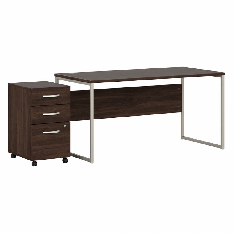 Bush Furniture - Hybrid 60W x 30D Computer Table Desk with 3 Drawer Mobile File Cabinet in Black Walnut - HYB031BWSU