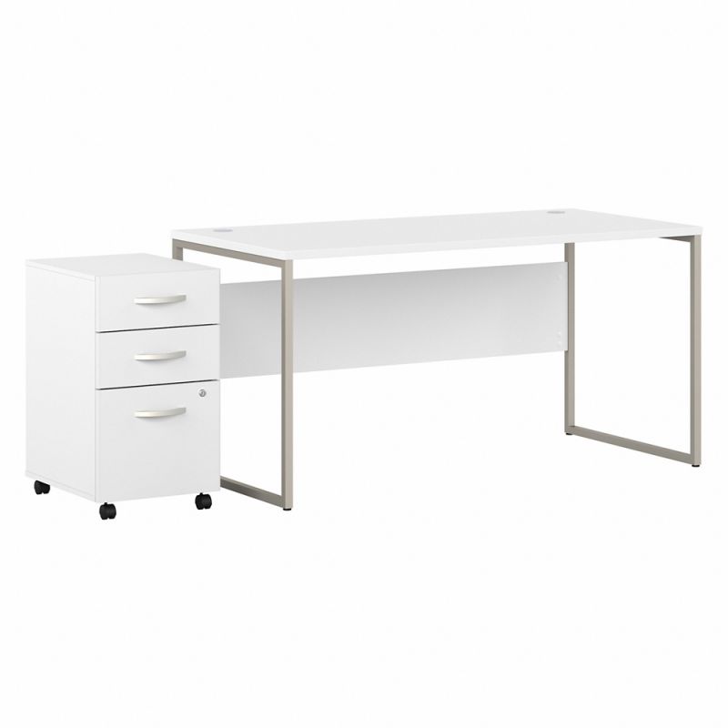 Bush Furniture - Hybrid 60W x 30D Computer Table Desk with 3 Drawer Mobile File Cabinet in White - HYB031WHSU