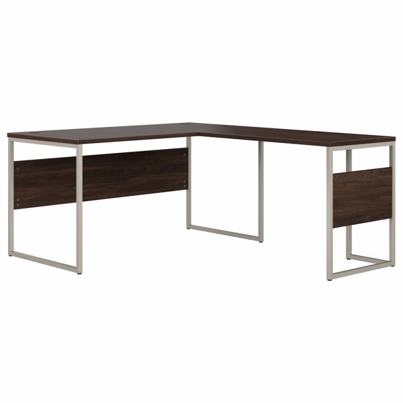 Bush Furniture - Hybrid 60W x 30D L Shaped Table Desk with Metal Legs in Black Walnut - HYB027BW