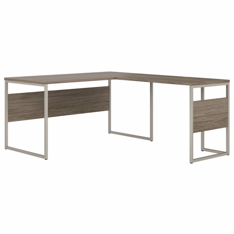 Bush Furniture - Hybrid 60W x 30D L Shaped Table Desk with Metal Legs in Modern Hickory - HYB027MH