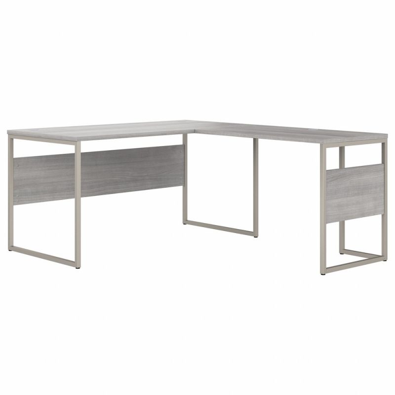 Bush Furniture - Hybrid 60W x 30D L Shaped Table Desk with Metal Legs in Platinum Gray - HYB027PG