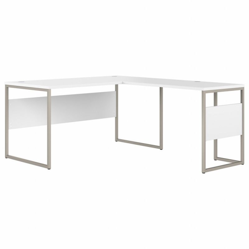 Bush Furniture - Hybrid 60W x 30D L Shaped Table Desk with Metal Legs in White - HYB027WH