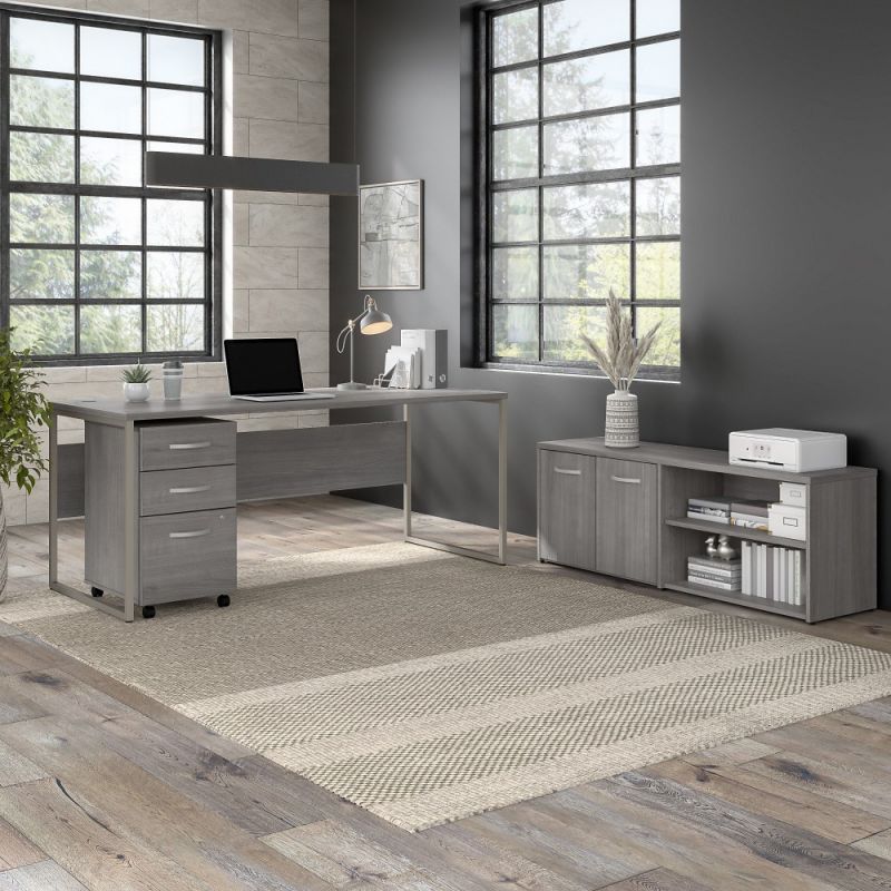 Bush Furniture - Hybrid 72W x 30D Computer Table Desk with Storage and Mobile File Cabinet in Platinum Gray - HYB014PGSU