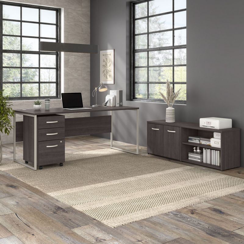 Bush Furniture - Hybrid 72W x 30D Computer Table Desk with Storage and Mobile File Cabinet in Storm Gray - HYB014SGSU