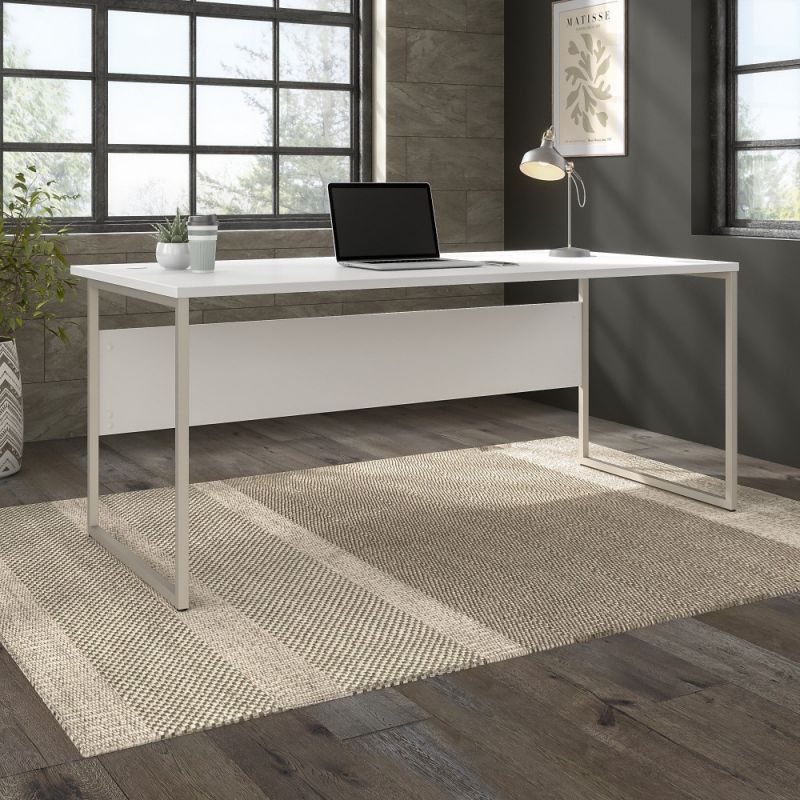 Bush Furniture - Hybrid 72W x 36D Computer Table Desk with Metal Legs in White - HYD172WH