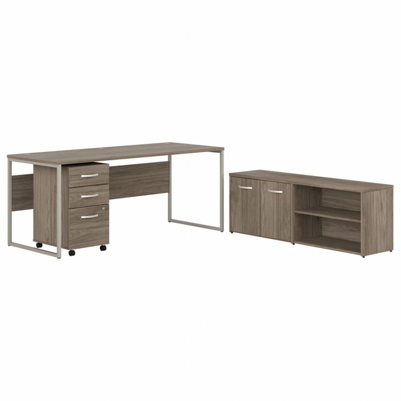Bush Furniture - Hybrid 72W x 30D Computer Table Desk with Storage and Mobile File Cabinet in Modern Hickory - HYB014MHSU
