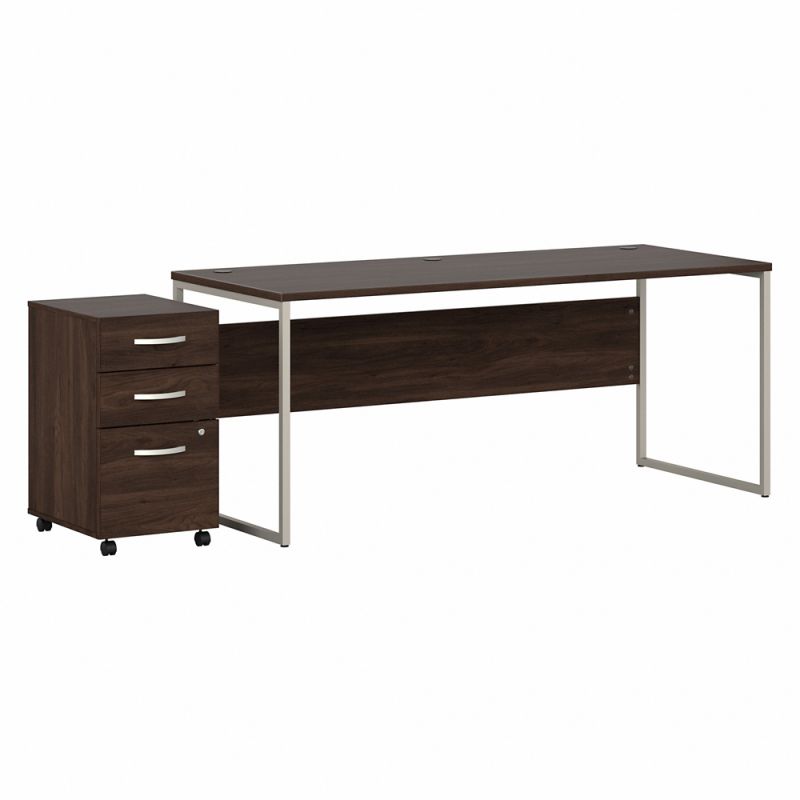 Bush Furniture - Hybrid 72W x 30D Computer Table Desk with 3 Drawer Mobile File Cabinet in Black Walnut - HYB032BWSU