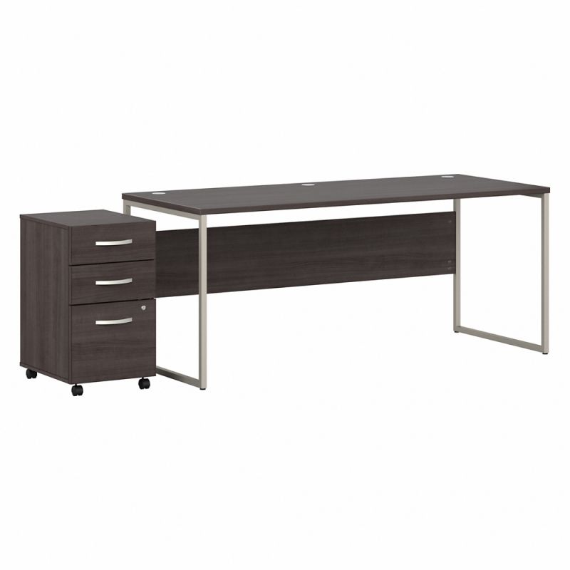 Bush Furniture - Hybrid 72W x 30D Computer Table Desk with 3 Drawer Mobile File Cabinet in Storm Gray - HYB032SGSU