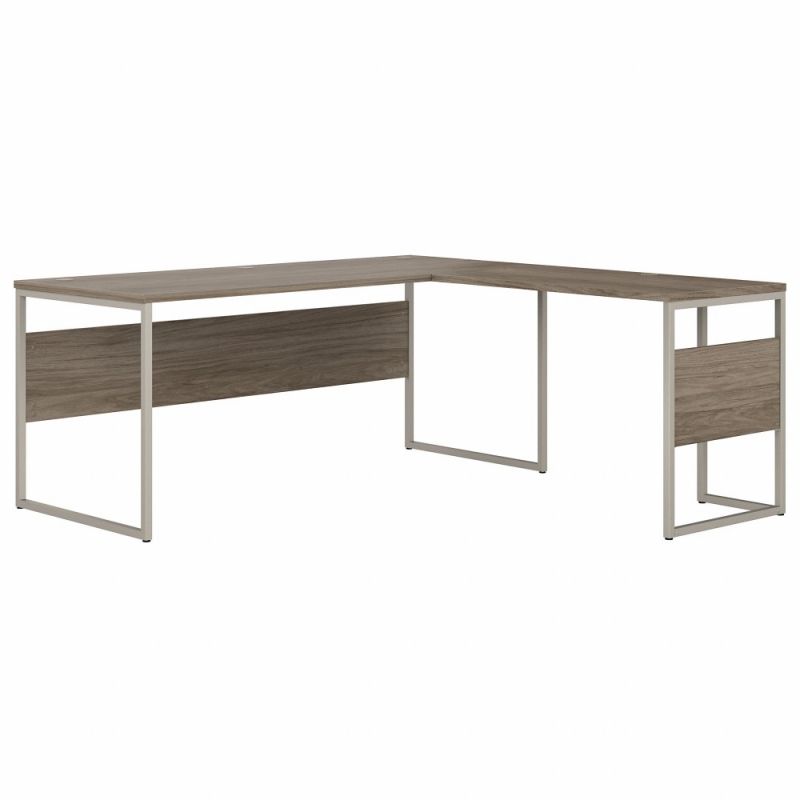Bush Furniture - Hybrid 72W x 30D L Shaped Table Desk with Metal Legs in Modern Hickory - HYB026MH