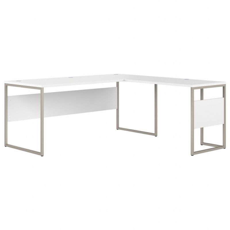 Bush Furniture - Hybrid 72W x 30D L Shaped Table Desk with Metal Legs in White - HYB026WH
