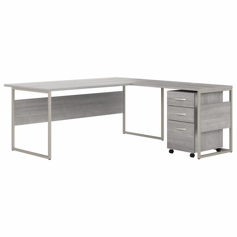 Bush Furniture - Hybrid 72W x 30D L Shaped Table Desk with Mobile File Cabinet in Platinum Gray - HYB028PGSU