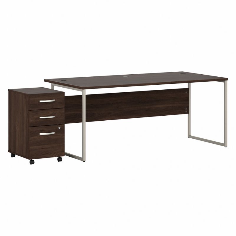 Bush Furniture - Hybrid 72W x 36D Computer Table Desk with 3 Drawer Mobile File Cabinet in Black Walnut - HYB033BWSU