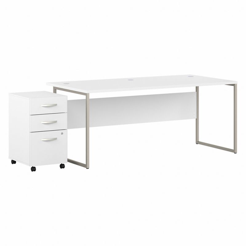 Bush Furniture - Hybrid 72W x 36D Computer Table Desk with 3 Drawer Mobile File Cabinet in White - HYB033WHSU